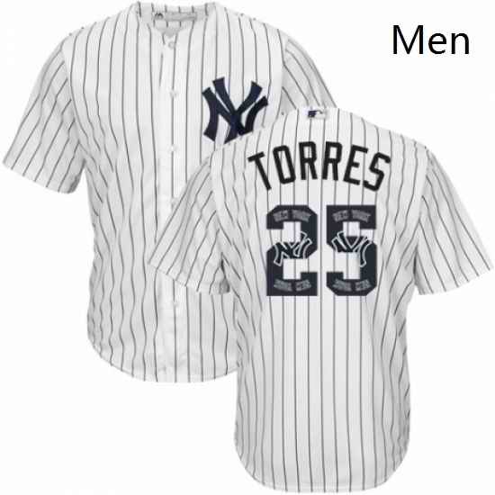 Mens Majestic New York Yankees 25 Gleyber Torres Authentic White Team Logo Fashion MLB Jersey